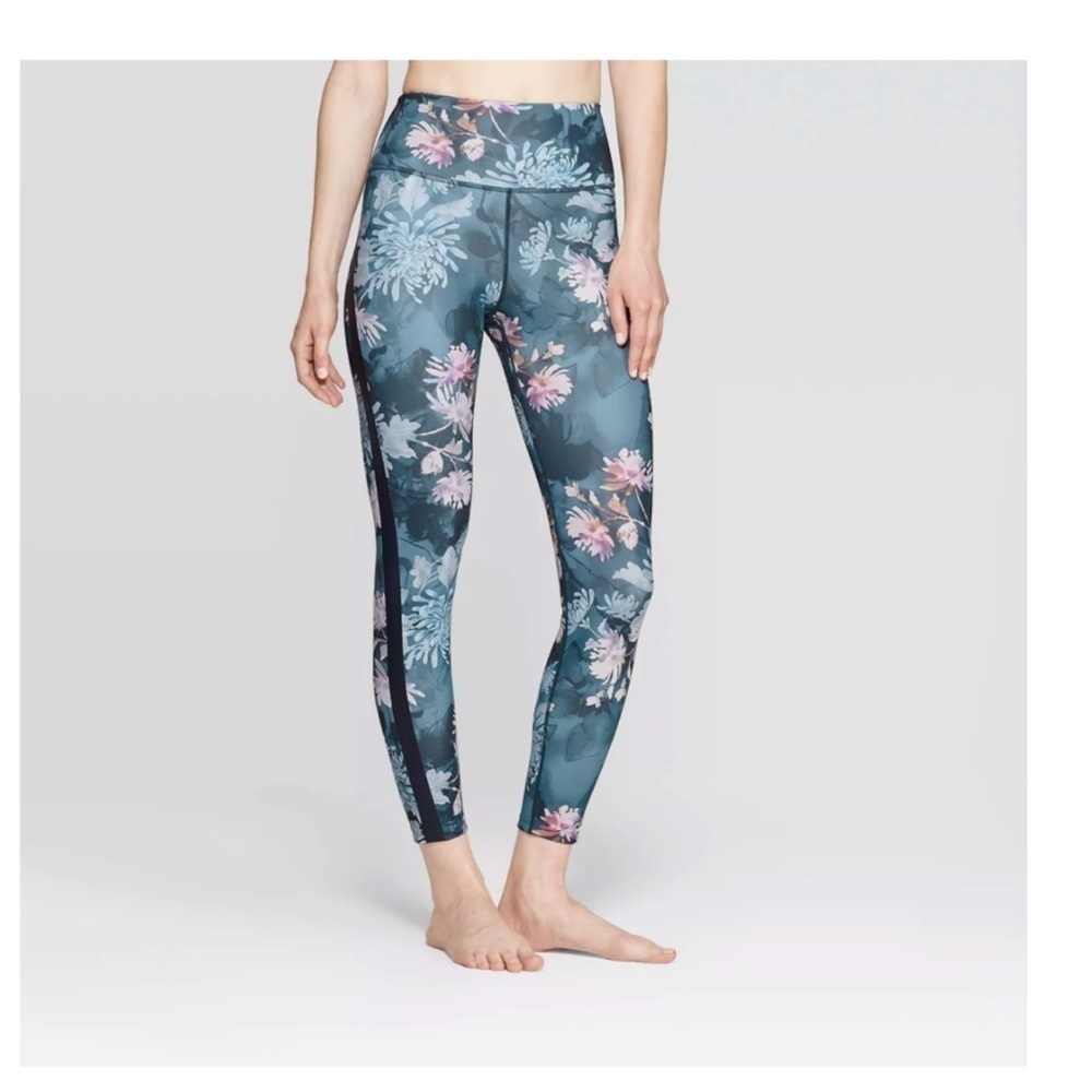 JoyLab Floral Print High-Waisted Stripe 7/8 Leggings in Moody Mum